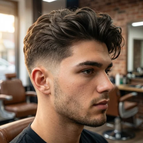 Man with a low taper fade and textured top, featuring a clean gradual fade on the sides with thick layered texture on top.