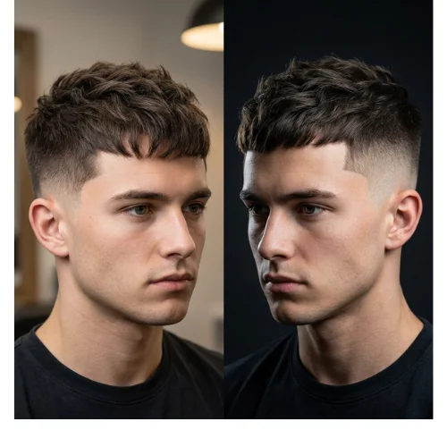 Comparison of textured crop with low taper fade vs high fade haircut styles