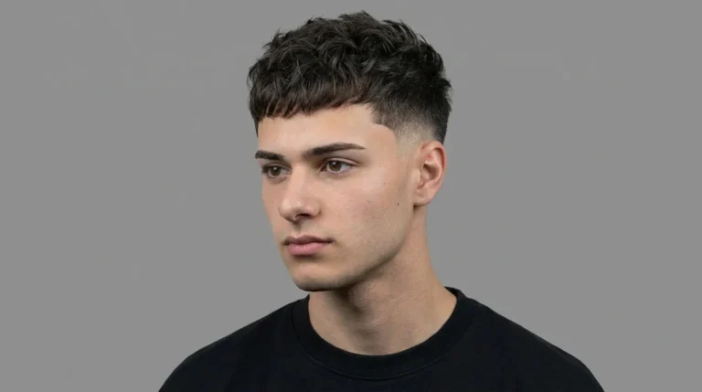 Low taper fade with textured crop men's haircut featuring short textured top and clean faded sides