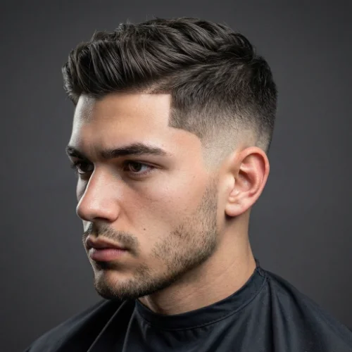Low taper fade with line up for men featuring a sharp hairline and clean tapered sides