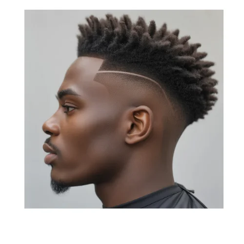 Low taper fade with short spiky afro twists and sharp curved line design