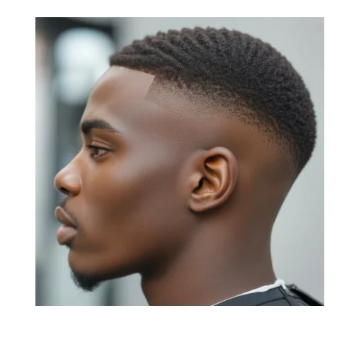 Low taper fade with short afro waves and sharp lineup