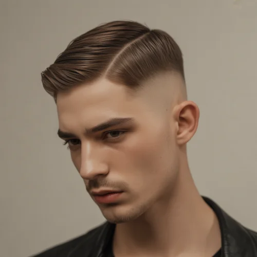 Modern men's haircut featuring a low taper fade on the sides and back with hair styled into a side part on top. The neatly parted top adds structure and sophistication, while the low taper fade creates a sharp, polished finish around the ears and neckline. Ideal for men seeking a stylish, contemporary, and professional look.