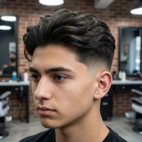 Modern men's haircut featuring a mid low taper fade, where the fade starts slightly higher than a traditional low taper but remains subtle. The top is styled with texture or volume, while the fade creates a sharp, polished finish around the ears and neckline. Ideal for men seeking a contemporary, stylish, and well-balanced haircut.