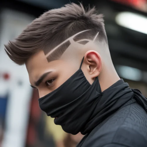 Modern men's haircut featuring a low taper fade on the sides and back with ninja-style twists or braids on top. The textured twists add boldness and movement, while the low taper fade creates a sharp, polished finish around the ears and neckline. Perfect for men seeking a trendy, edgy, and contemporary hairstyle inspired by ninja-inspired designs.