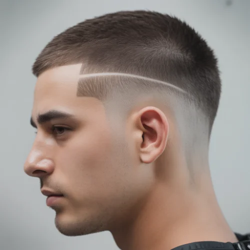 Modern men's haircut featuring a low taper fade on the sides and back with a short crew cut on top. The short, uniform top adds simplicity and easy maintenance, while the low taper fade creates a sharp, polished finish around the ears and neckline. Ideal for men seeking a classic, low-maintenance, and stylish hairstyle.