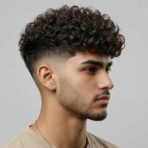 Modern men's haircut featuring a low taper fade on the sides and back with a rounded, voluminous “broccoli” style top. The textured top adds height, movement, and a bold, standout look, while the low taper fade creates a sharp, polished finish around the ears and neckline. Perfect for men seeking a trendy, edgy, and contemporary hairstyle.