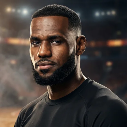 Modern men's haircut featuring a low taper fade on the sides and back with hair styled in a LeBron-inspired top design. The top incorporates bold lines, texture, or patterns inspired by LeBron James’ signature hairstyles, while the low taper fade provides a sharp, polished finish around the ears and neckline. Ideal for men seeking a trendy, sporty, and contemporary hairstyle inspired by the basketball legend.