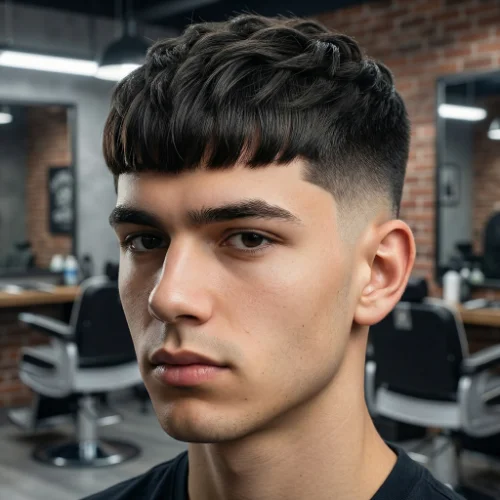 Modern men's haircut featuring a low taper fade on the sides and back with a short, textured Edgar-style top. The top is slightly layered and styled forward, creating a neat and structured look, while the low taper fade provides a sharp, polished finish around the ears and neckline. Ideal for men seeking a contemporary, stylish, and easy-to-maintain hairstyle.
