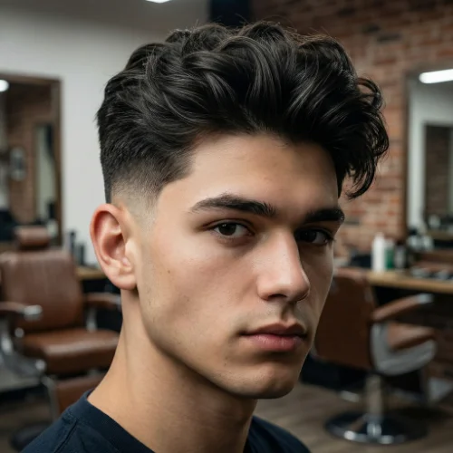 Front view of a young boy with a low taper fade haircut, featuring clean tapered sides and neatly styled hair on top for a modern look.