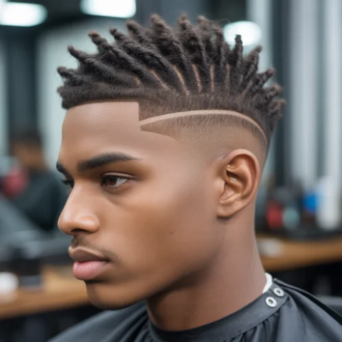 Modern men's haircut featuring a low taper fade on the sides and back with hair styled into short twists on top. The twisted top adds texture, volume, and a trendy look, while the low taper fade provides a sharp, polished finish around the ears and neckline. Ideal for men seeking a stylish, contemporary, and low-maintenance hairstyle with twists.