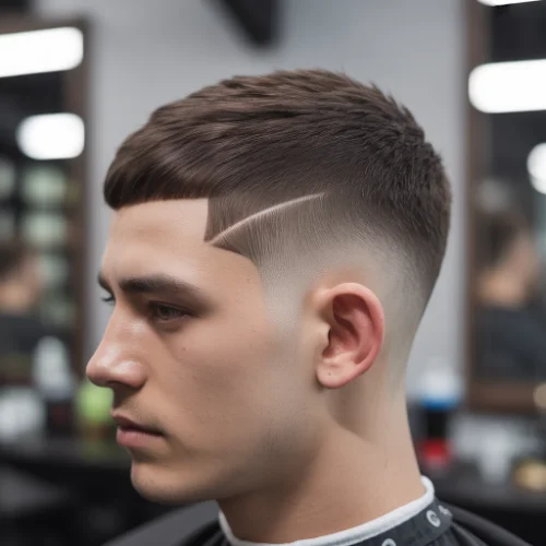 Modern men's haircut featuring a drop low taper fade, where the fade curves slightly downward around the back and sides. The top is styled with texture or volume, while the fade provides a sharp, polished finish around the ears and neckline. Perfect for men seeking a contemporary, stylish, and dynamic look with a subtle curved fade.