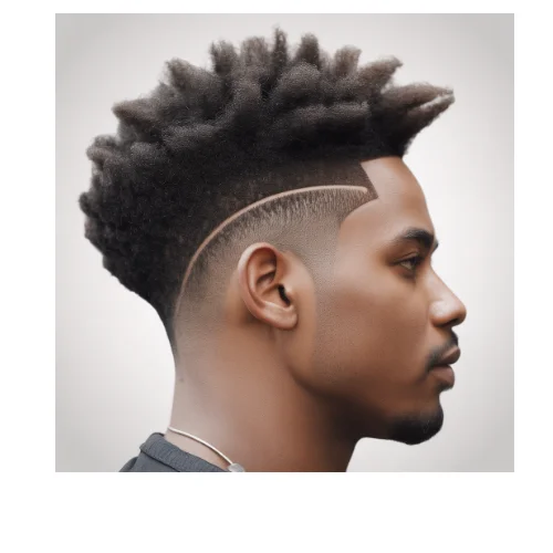 Low taper fade stylish afro featuring a rounded afro with natural curls on top and a clean taper fade around the ear for a modern men’s hairstyle.