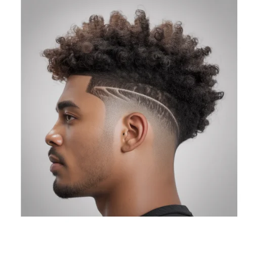 Low taper fade with afro hair featuring thick natural curls on top