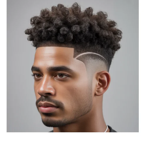 Low Taper Curly Fade Afro with natural tight curls on top and clean tapered sides