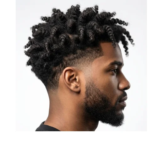 Low Taper Fade Big Afro with natural voluminous curls on top and clean tapered sides