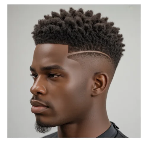 Low Taper Fade Classic Afro with natural curly afro hair and clean tapered sides