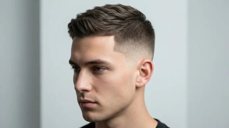 Young man with Low Taper Fade short hair, featuring neatly blended sides and a natural, simple top style.