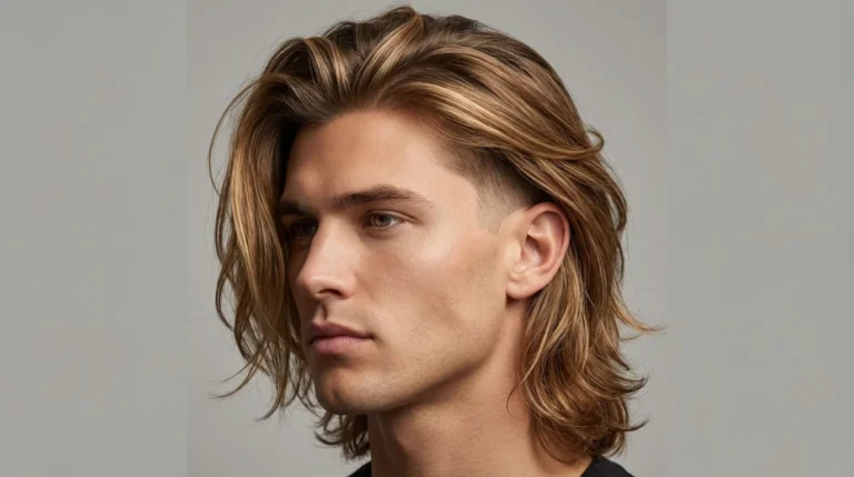 Low taper fade with long textured hair and sharp line design on side profile