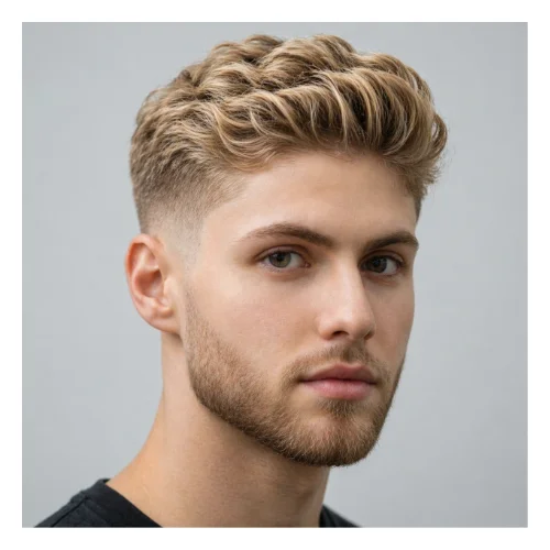 Low taper fade blonde with beard hairstyle featuring a smooth blend from tapered sides into a well-groomed beard with a clean and modern masculine look