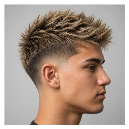Low taper fade blonde with comb over hairstyle featuring neatly brushed side-swept hair, smooth finish, and clean low tapered sides for a classic and polished appearance