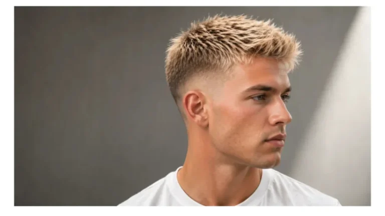 Low taper fade blonde hair hairstyle featuring light blonde tones on top, natural texture and volume, and clean low taper fade on the sides and neckline for a fresh modern look