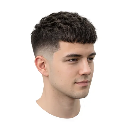 Low taper fade French crop natural finish hairstyle featuring soft natural texture, relaxed top, and clean low taper fade for an effortless everyday look