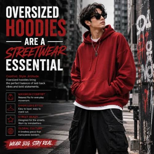 Oversized hoodie streetwear outfit featuring a loose-fitting hoodie paired with casual urban clothing for a comfortable and fashionable appearance